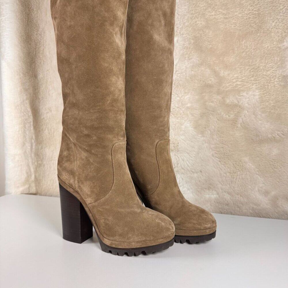 Michael Kors High Heel Platform Suede Knee High Boots With Rugged Sole - Picture 4 of 16